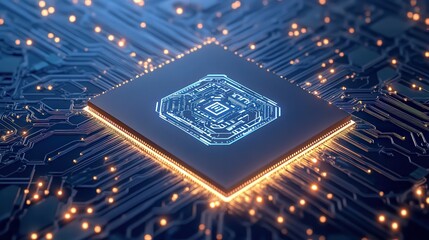 Wall Mural - a sleek, minimalist ai chip floating in a dark cybernetic background, symbolizing advanced machine i