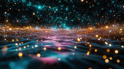 Wall Mural - a surreal representation of machine learning, visualized as interconnected digital nodes glowing in 