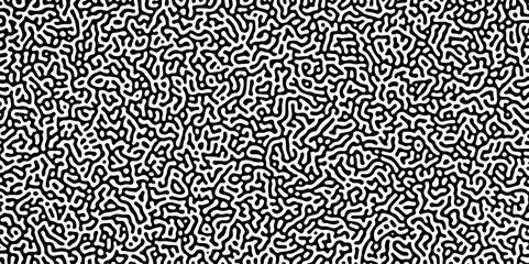 Poster - Turing reaction diffusion monochrome seamless pattern with chaotic motion .Linear design with biological shapes. Organic lines in memphis. abstract turing organic wallpaper background .	