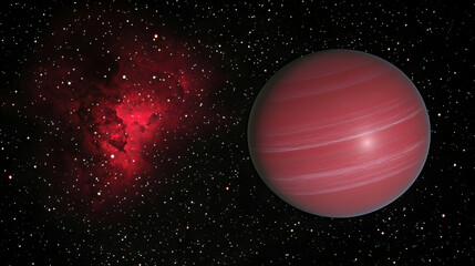 Wall Mural - Red Planet Surrounded by Cosmic Nebula and Stars in Dark Space