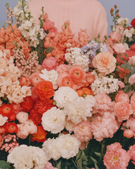 Aufkleber - Editorial-style shot of a florist displaying an assortment of neatly organized flowers, set against