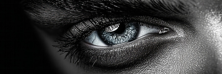 Fototapete - High-contrast close-up focusing on a teardrop rolling down someoneâ€™s cheek, emphasizing raw