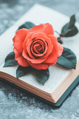 Aufkleber - Clean, high-key shot of a delicate rose pressed between the pages of a journal, representing