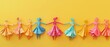 © Littlegirl1398 - A row of colorful paper people holding hands, symbolizing unity and togetherness, set against a vibrant yellow background