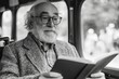 © ChaoticMind - Elderly man reading a book on a bus during a leisurely afternoon commute