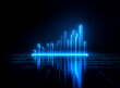 © joeycheung - Glowing blue bars rise from a dark reflective surface, resembling a digital graph.  Illuminated lines create a futuristic and technological display in the darkness.