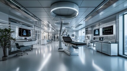Aufkleber - Innovative healthcare facility showcasing virtual reality technology urban setting medical environment futuristic design