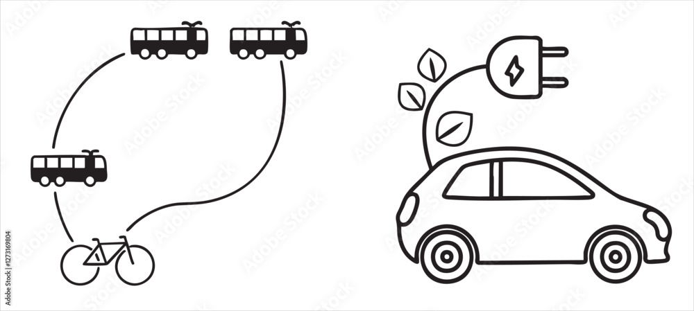 Shuttle Net Vector Net Zero Transportation options with eco-friendly vehicles and public ...