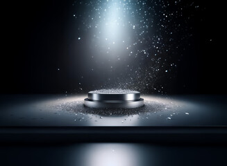 Poster - a stage is illuminated by a bright spotlight from above. sparkles are falling around the stage, crea