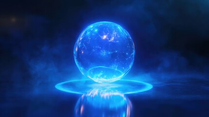 Wall Mural - glowing sphere hologram on blue background. metaverse and future concept. 3d rendering