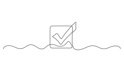 Wall Mural - Check mark icon line continuous single line drawing vector. One line Check mark icon vector background. Check mark icon. Continuous outline of a Check mark icon. Vector illustration