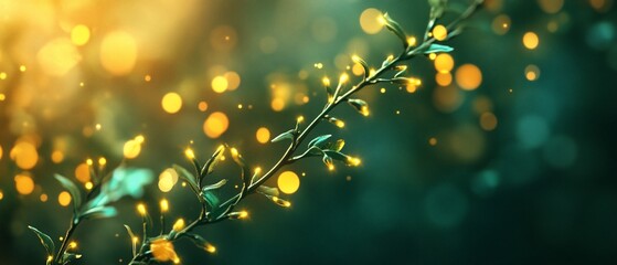 Wall Mural - Glowing branch with bokeh lights.