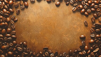 Wall Mural - Roasted coffee beans frame on brown background with copy space.