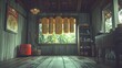 © AGUNG - Rustic hut interior, hanging food, jungle view, preparing snacks