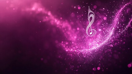 Wall Mural - glowing treble clef on pink abstract background.
