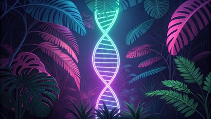 Wall Mural - DNA Helix in a Neon Jungle