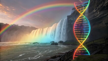 Wall Mural - DNA Helix in a Rainbow Waterfall