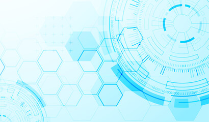 Poster - Abstraction on the theme of tech circles. Scientific and technological background. Blue gradient on the background.