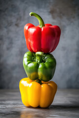 Canvas Print - A bell pepper trio (red, yellow, and green) performing a synchronized dance routine