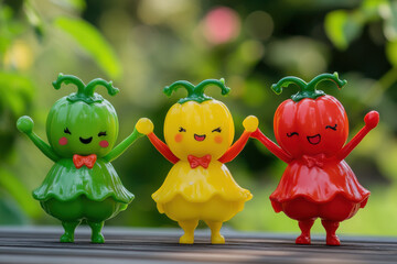 Canvas Print - A bell pepper trio (red, yellow, and green) performing a synchronized dance routine