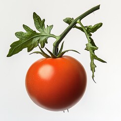 Wall Mural - Freshly harvested organic tomato hanging on a vine with vibrant green leaves and bright red color : Generative AI