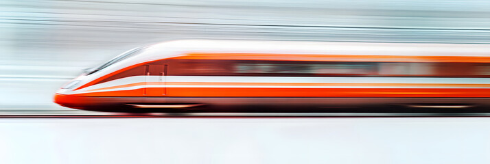 Wall Mural - high-speed train moving quickly along the tracks, with motion blur wide banner, white background