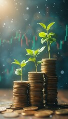 Poster - Growth of financial prosperity shown through coins and plants in a conceptual double exposure style