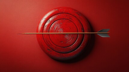 Red arrow hitting bullseye target on red background