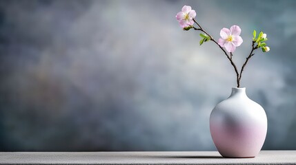 Aufkleber - Elegant minimalist still life with white ceramic vase and orchid blooms studio setting calm atmosphere