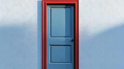 Aufkleber - Charming blue door with vibrant red frame against a textured white wall for captivating architectural design : Generative AI