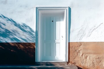 Poster - Elegant white door against a dual-toned wall showcasing a blend of style and artistry : Generative AI