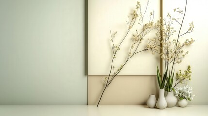 Poster - Minimalist floral arrangement modern interiors still life soft color palette close-up aesthetic serenity