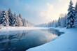 © Jameo - Winter landscape with frozen lake and snow-covered trees, frozen, landscape, frosty