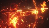 Fiery Archer: A Digital Painting of an Archer Embodied in Flames, Aiming an Arrow