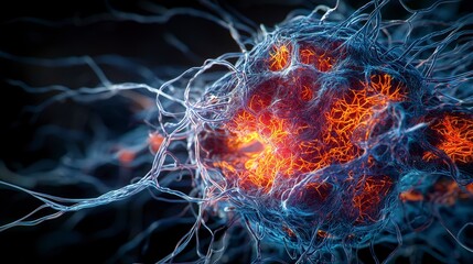Poster - Glowing neural connections depicting brain activity science lab closeup dark environment abstract concept