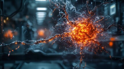 Fototapete - Digital art of a futuristic laboratory where human energy sparks technology innovation in sci-fi