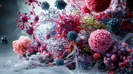 Poster - Synthetic biology aesthetic exploration art gallery abstract forms indoor setting close-up view creative concept