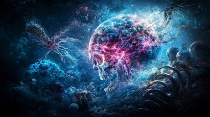 Leinwandbilder - Cosmic symbiosis life and death intertwined in a surreal outer space digital art concept