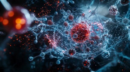 Fototapete - Molecular structure visualization science lab digital art closeup environment abstract conceptual view