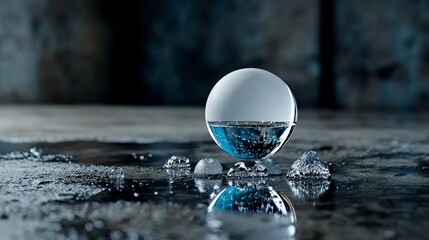 Aufkleber - Minimalist motion study of a reflective sphere in water industrial setting abstract art serene perspective