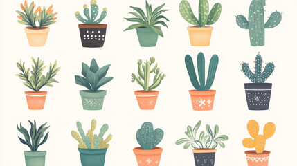 succulents invitation cacti green plants vector illustration. nature botanical houseplant floral ban