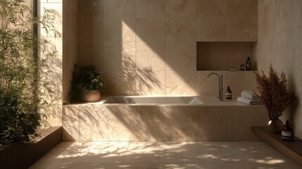 Poster - Sunlit Modern Bathroom with Lush Plants