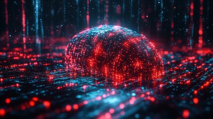 Wall Mural - red glowing sphere digital data stream background