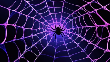 A neon purple spiderweb with a black spider at its center