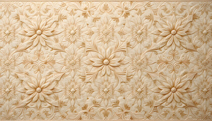 Elegant embossed floral pattern in soft beige tones for packaging and web design
