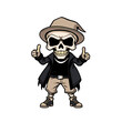 © Business Stock Image - a skull emoji wearing a hat, giving a thumbs up gesture, and dressed in a black jacket and pants.