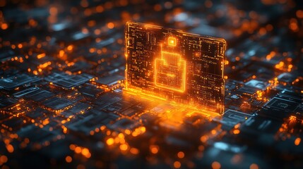 Wall Mural - secure data chip glowing on circuit board