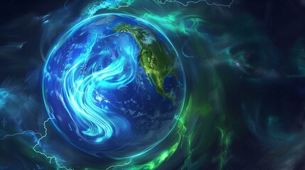 Wall Mural - Vibrant Earth Enveloped in Celestial Energy Nebula Cosmic Dance