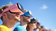 © Tanakorn - virtual event conference technology concept.Immersive virtual reality experience with diverse participants enjoying technology