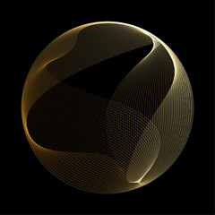 Wall Mural - Abstract vector round shape of wavy lines flowing smooth curve gold gradient light on black background in concept of luxury, technology, science, music, modern.